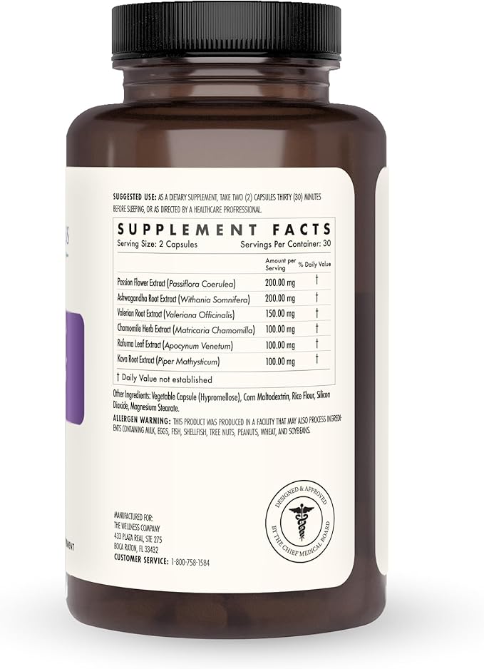 The Wellness Company Restful Sleep | 60 Capsules (1 Month Supply) | Natural Melatonin-Free Sleep Support | Non-GMO, Vegan, Gluten Free | for Gently Calming and Relaxing Mind and Body