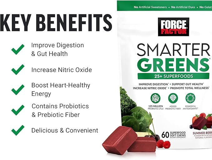 Force Factor Better Turmeric Joint Support Supplement for Extra Strength Joint Health & Smarter Greens Superfood Chews, Greens and Superfoods with Probiotics, Antioxidants