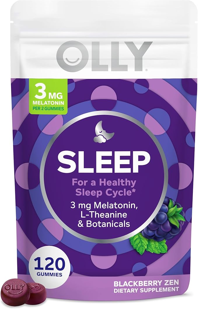 OLLY Extra Strength (5mg) & Regular Strength (3mg) Melatonin Sleep Gummies with L-Theanine, 120 Count Blackberry Flavor