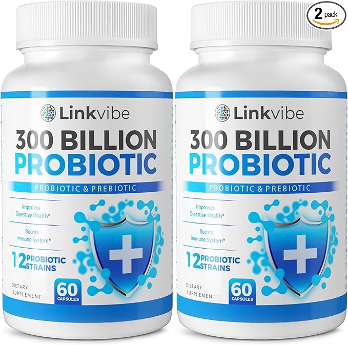 Probiotic 300 Billion CFU - 12 Strains with Organic Prebiotics for Digestive & Gut, Immune, Bloating Health - Probiotics for Women and Men - Daily Dairy Free, Shelf Stable - 120 Counts