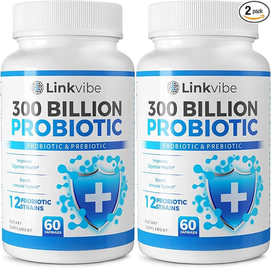 Probiotic 300 Billion CFU - 12 Strains with Organic Prebiotics for Digestive & Gut, Immune, Bloating Health - Probiotics for Women and Men - Daily Dairy Free, Shelf Stable - 120 Counts