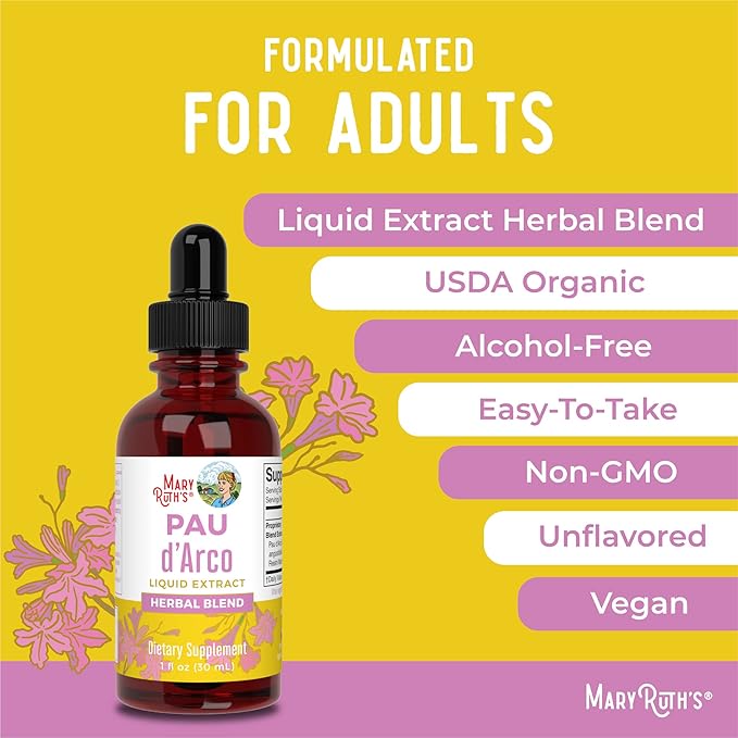 MaryRuth Organics PAU d'Arco Bark Liquid Herbal Supplement | Immune Support, Digestive & Gut Health | Echinacea, Usnea Lichen, Reishi Mushroom, Thyme Leaf | Vegan, Non-GMO | 1 Fl Oz, 1 Month Supply