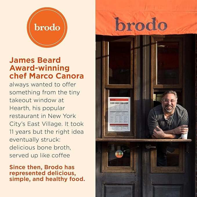 Brodo 100% Grass-Fed Beef Bone Broth, Collagen-Rich and Protein-Packed, Slow-Simmered with Organic Vegetables and Herbs, Nutrient-Dense Broth for Sipping and Cooking (6 x 8.3 oz. Pouches)