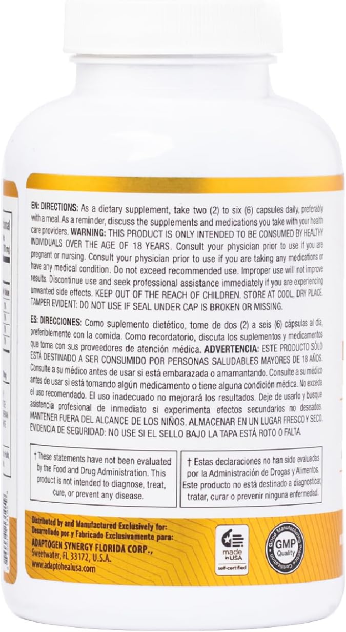 Energy Supplement Caffeine Free - Adaptogen Blend with Ashwagandha, Rhodiola Rosea, Maca, Leuzea, Gingseng - Increases Energy, Natural Stress Relief, Focus and Vitality (180 Capsules)