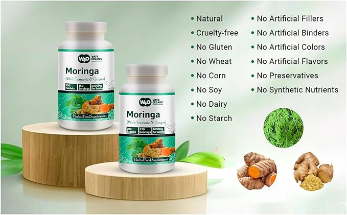 Moringa Tablets with Turmeric and Ginger, 300 Pills, 5 Month Supply, 150 Serving, 1000 Mg per Serving. One Capsule with Multiple Benefits - Supports Digestive Health(Pack of 2)