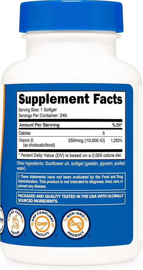 Nutricost Vitamin D3 10,000 IU, 240 Softgel Capsules - Potent, Non-GMO, Gluten Free Vitamin D