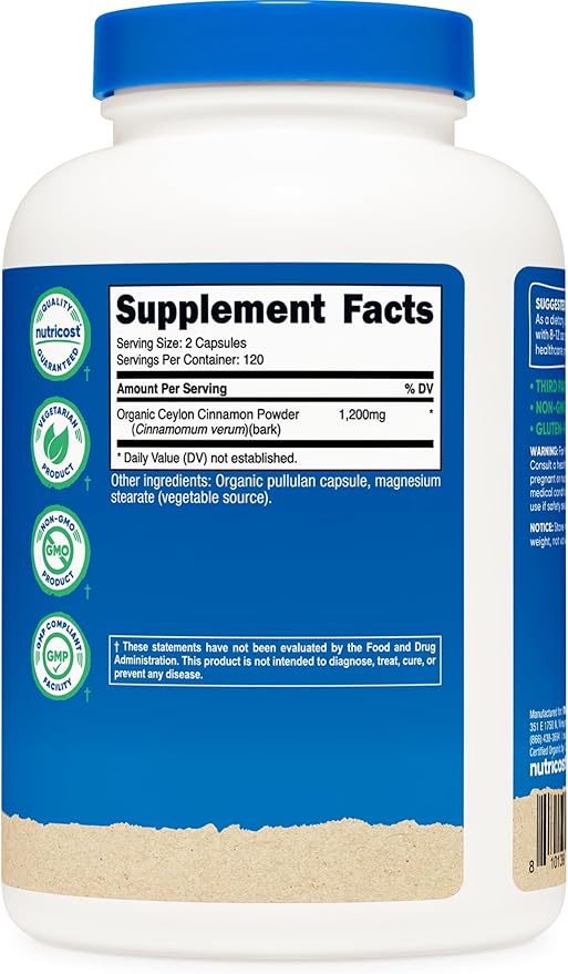 Nutricost Cinnamon Capsules (240 Capsules) 1200mg per Serving - Gluten-Free