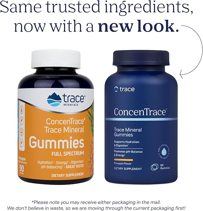 Trace Minerals | ConcenTrace Chewable Gummies Full Spectrum | Provide Potent Energy, Metabolic & Mood Support | Healthy Joints Bones and Teeth | Natural Pineapple | 90 ct