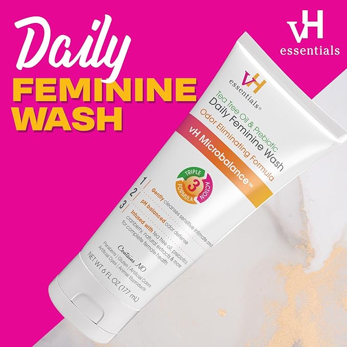 NOW Supplements, Liquid Chlorophyll, Super Concentrated, Internal Deodorizer*,Boost Energy & vH Essentials, Ph Balanced Daily Feminine Wash, Tea Tree Oil & Prebiotic, 6, Fl Oz, (Pack of 1)