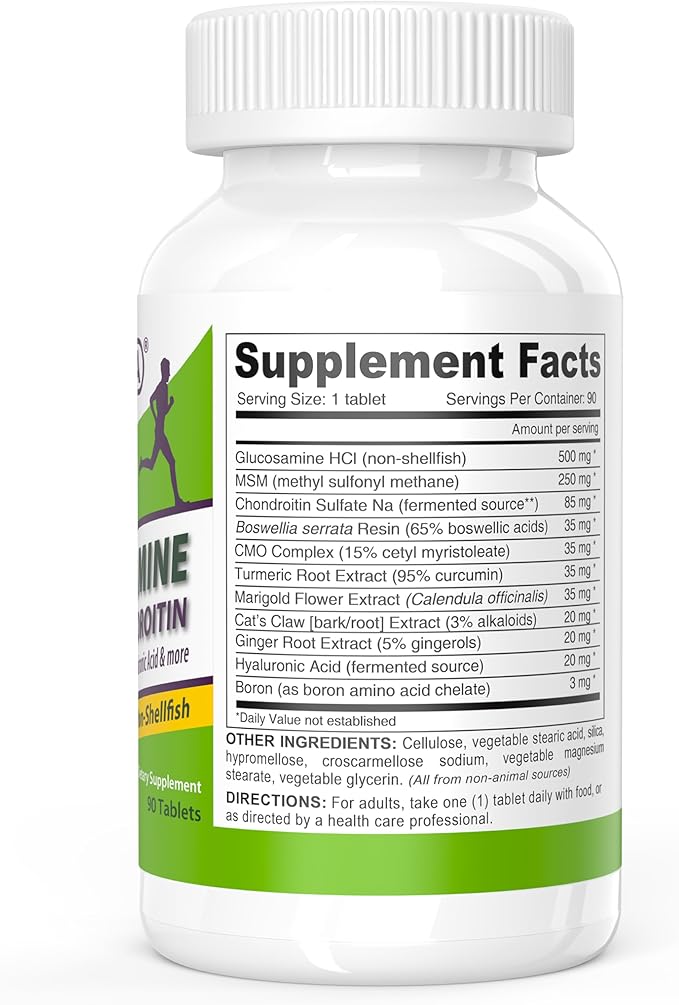 DEVA Vegan Glucosamine MSM & Chondroitin + Turmeric, CMO, Boswellia, Hyaluronic Acid & More, Improved Non-Animal Formula, 90 Tablets