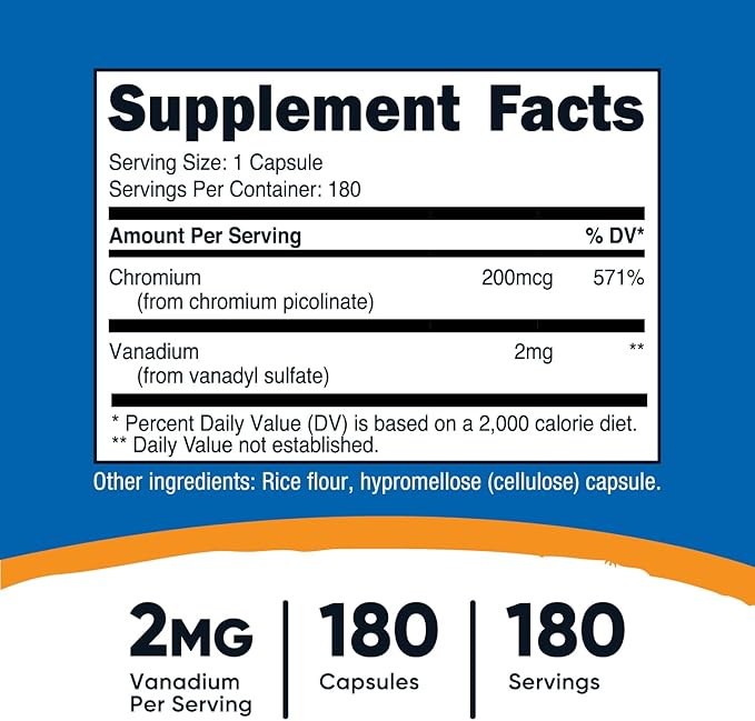 Nutricost Vanadium + Chromium 2mg 180 Vegetarian Capsules - Gluten Free, Non-GMO - Vanadium Supplement