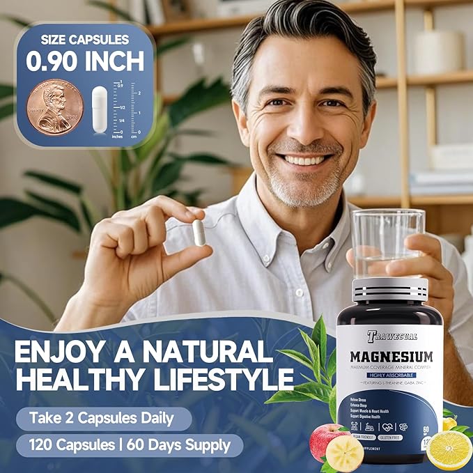 Triple Magnesium Complex 1200mg for Sleep - Magnesium Glycinate 500mg, Citrate & Malate with 200mg L-Theanine for Sleep, Calm & Stress Relief, 120 Capsules, 2-Month Supply
