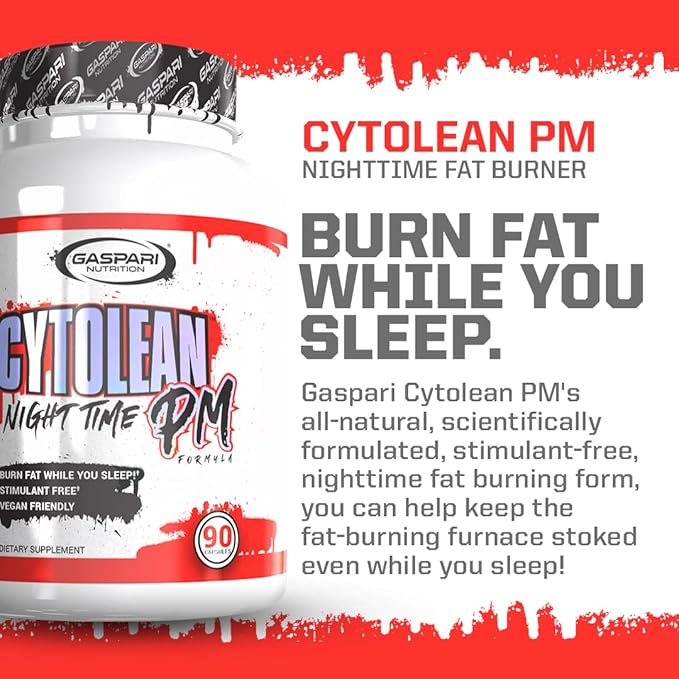 Gaspari Nutrition Cytolean PM: Nighttime Fat Burner with Melatonin Sleep Support, Stress Reduction, Stimulant Free, Vegan Friendly (90 Capsules)