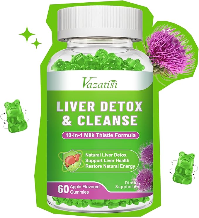 Milk Thistle Gummies for Adults Kids. Liver Cleanse Detox Repair Gummies, Milk Thistle Extract Supplement for Liver Support Digestive Antioxidant, 60ct Apple Flavor