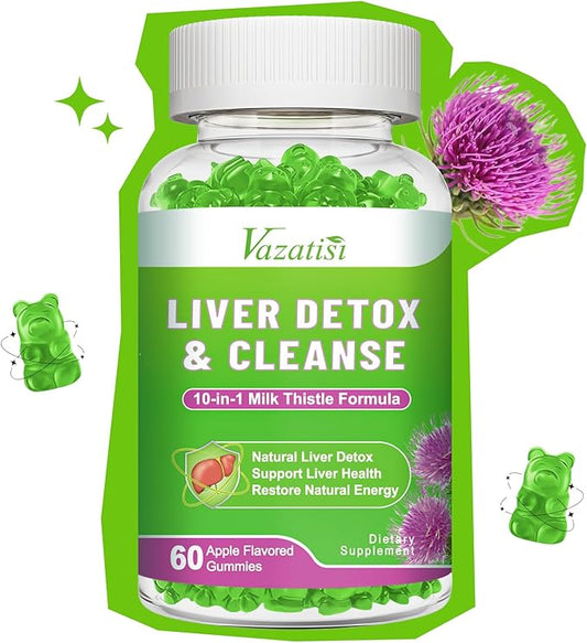 Milk Thistle Gummies for Adults Kids. Liver Cleanse Detox Repair Gummies, Milk Thistle Extract Supplement for Liver Support Digestive Antioxidant, 60ct Apple Flavor
