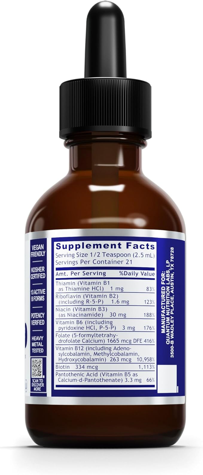 Quantum Nutrition Labs Max Energy B - Vitamin B Complex Liquid Drops, Organic Vitamin B Supplement for Women and Men, Vitamin B1, B2, B3, B5, B6, B12 - 2 Fl Oz