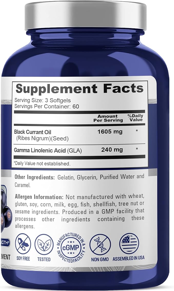 NusaPure Black Currant Seed Oil 1605 mg Gamma Linoleic Acid (GLA) 15% 180 Softgels (Non-GMO, Soyfree)