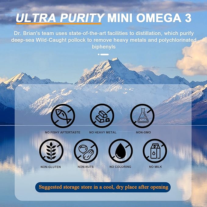 Dr.Brian Fish Oil Supplement 130 Softgel, Highly Absorbed rTG Mini Omega 3 Fish Oil Capsule with EPA/DHA Fatty Acids Vitamin D E, 500mg rTG Omega-3 Support Heart Brain Immune Health No Fishy Taste