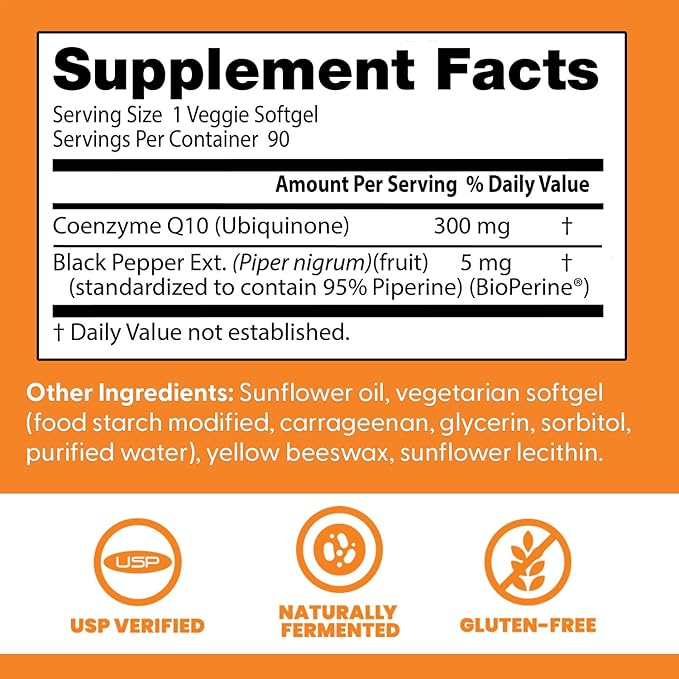 Doctor's Best High Absorption CoQ10, Heart & Energy Support, USP Verified, Naturally Fermented CoQ10, Non-GMO Gluten Free, Soy Free, Vegetarian 90 Veggie Softgels