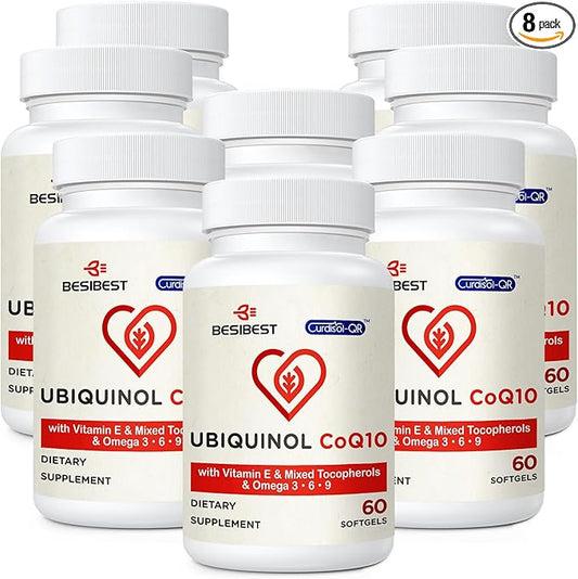 Ubiquinol CoQ10-600mg-Softgel, Active Coq10 Ubiquinol Supplement with Vitamin E & Omega 3, 6, 9, High Absorption-Coenzyme-Q10, Powerful Antioxidant for Energy Production, Tested, 480 Count