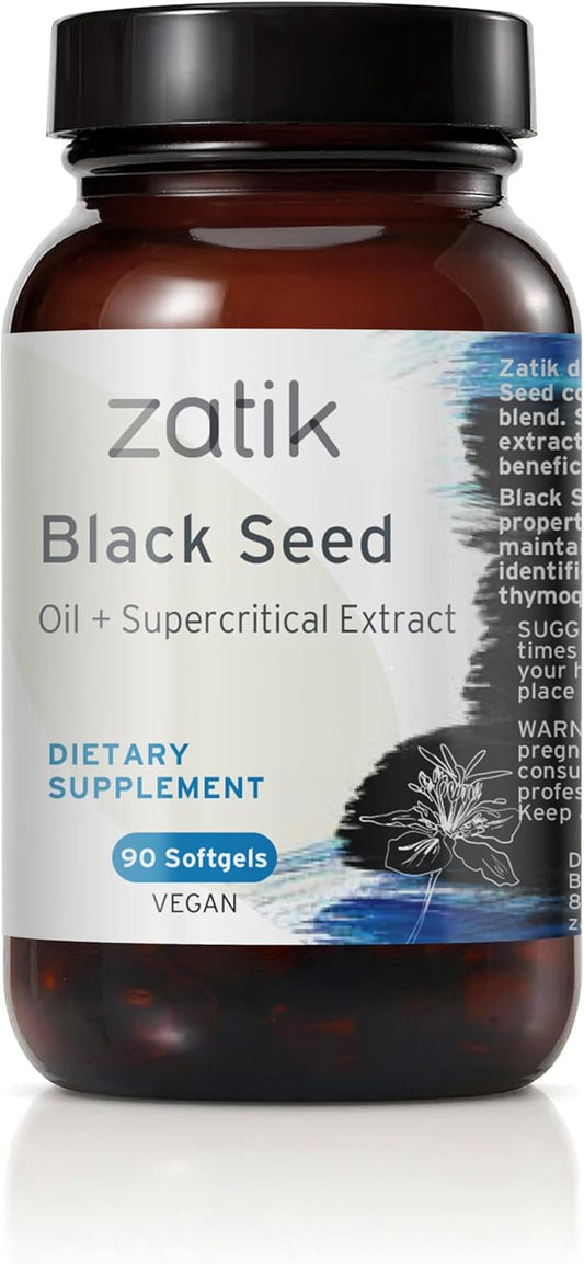 Zatik Naturals - Black Cumin Seed Oil & Supercritical Extract, Cold Pressed, Unrefined, USDA Organic, Gluten Free, Vegan, 90 Vegan Softgels