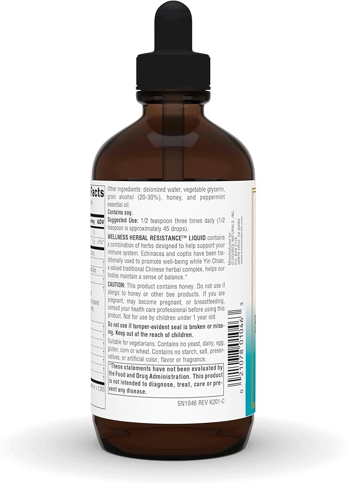 Source Naturals Wellness Herbal Resistance Liquid Immune Defense Supplement and Immunity Booster with Echinacea, Elderberry and Yin Chiao - 8 Fluid Oz