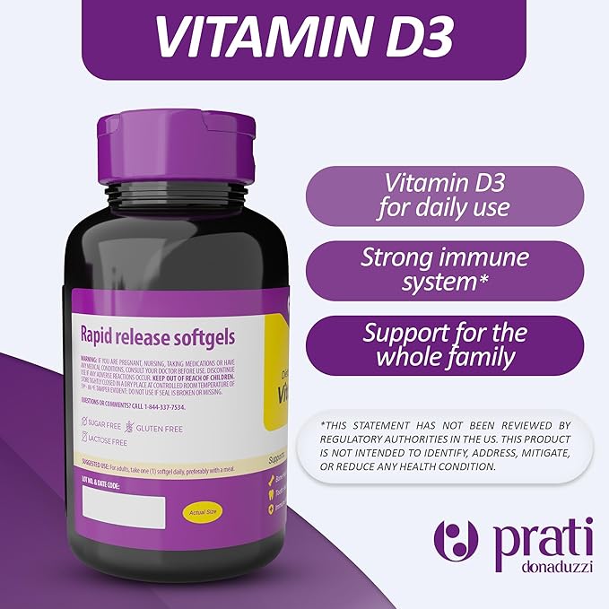 Vitamin D3 10,000 IU – 100 Softgels – Supports Defense System, Bone & Muscle Health – Family Size