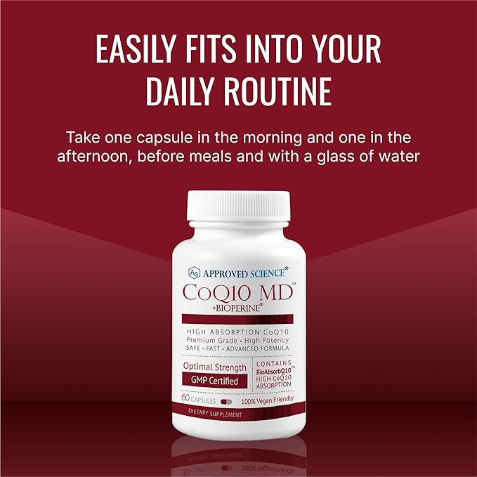 Approved Science® CoQ10 MD - Extra Strength 250mg Pure CoQ10 with BioPerine® for Faster Absorption - Optimal Support – 60 Vegan Capsules