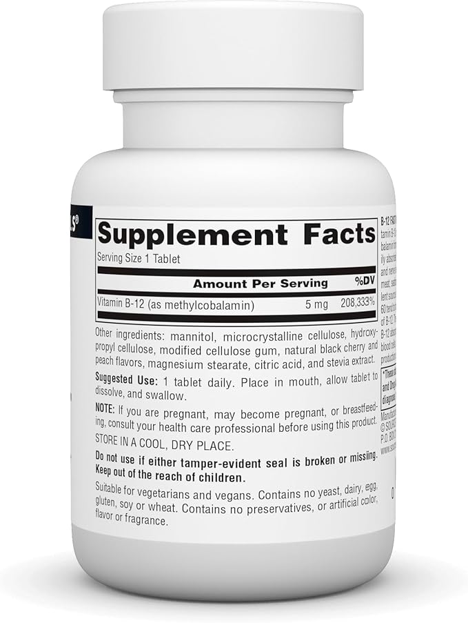 Source Naturals Vitamin B-12 Supports Energy Production* - 5 mg - 60 Fast Melt Vegan Formula