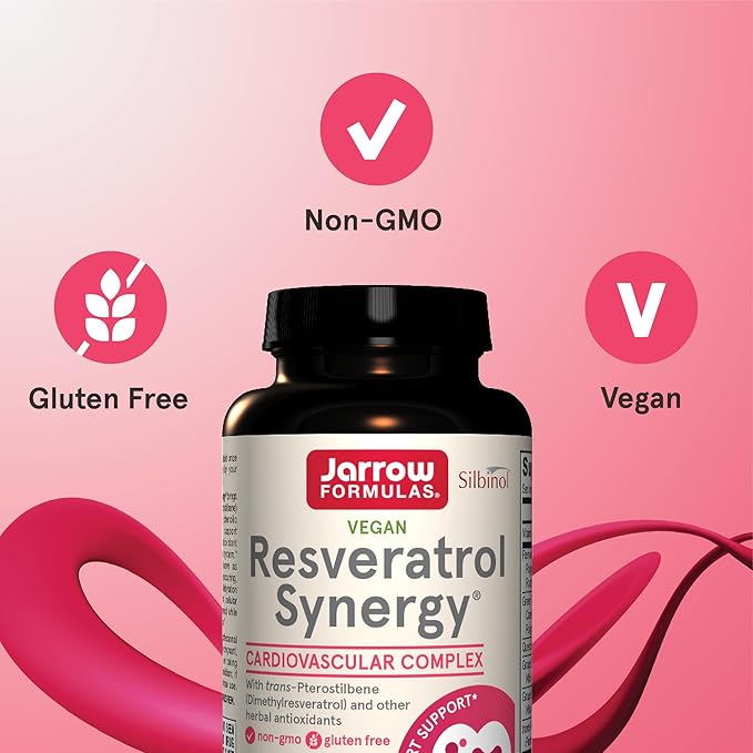 Jarrow Formulas® Resveratrol Synergy® 200 mg, Dietary Supplement, Heart Support, 60 Tablets, 60 Day Supply