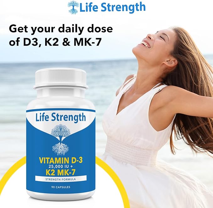 Vitamin K2 (MK7) + D3 25,000IU Supplement - Extra Strength, Non GMO, Easy to Swallow, No Fillers - Supports Immune & Bone Health