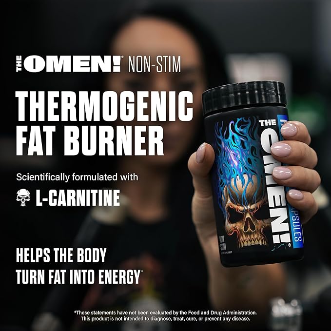 JNX SPORTS The Omen! Non-Stimulant Thermogenic Fat Burner – Caffeine-Free Dietary Supplement for Men & Women | Appetite Suppressant & Metabolism Booster | 100 Capsules