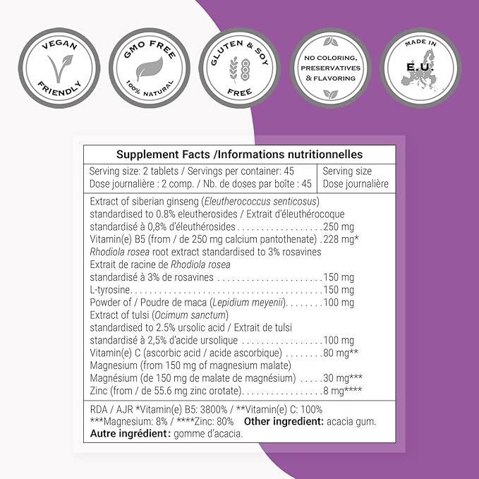 Supersmart - Adrenal Support (Advanced Formula) - with Rhodiola Rosea, Holy Basil Tulsi, Magnesium - Adaptogenic Herbs Supplement | Non-GMO & Gluten Free - 90 Tablets