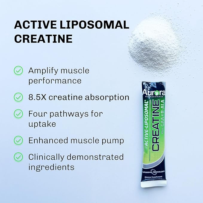 Aurora Nutrascience Liposomal Creatine + GAA & R-ALA Lemon Lime Powder Drink Mix, Increased Energy, Supports Exercise Performance & Muscle Growth, 10 Packets