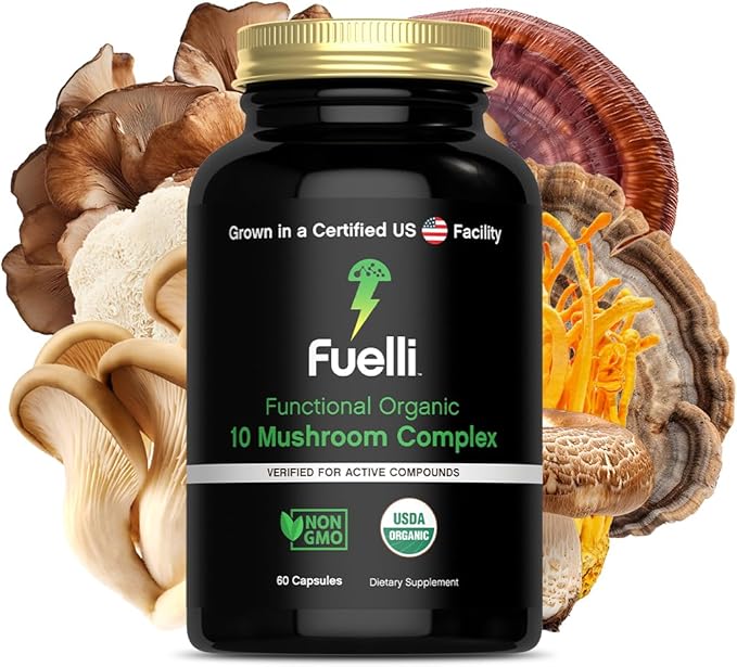 Mushroom Complex Supplement | 60 Organic Capsules | 10-in-1 Blend | with Lion’s Mane, Chaga, Turkey Tail, Cordyceps, Maitake, Shiitake, Reishi, & More | Grown in a Certified US Facility