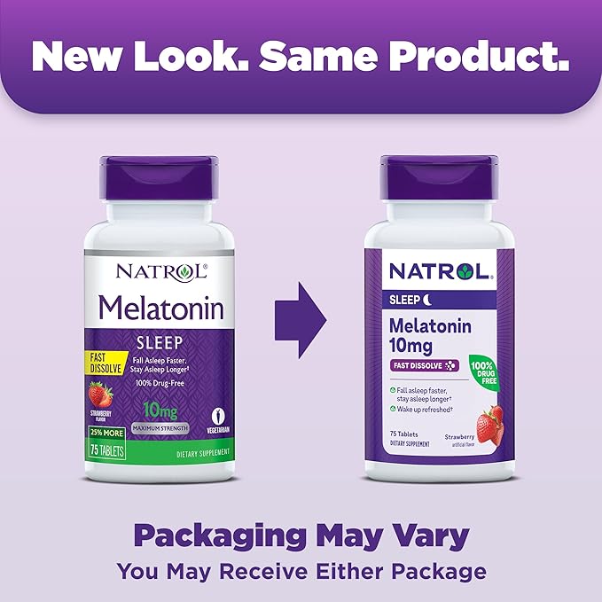 Natrol Fast Dissolve Melatonin 10 mg, Melatonin Supplements for Restful Sleep, Sleep Support for Adults, 75 Strawberry-Flavored Tablets, Up to a 75 Day Supply