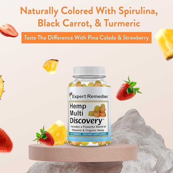 Natural Hemp Multivitamin Gummies for Pain, Sleep and Stress Relief, No Harmful Dyes, Transparent Hemp Oil Dosage, Non-Habit Forming, Natural Alternative - Gluten-Free, Non-GMO - 30 Servings