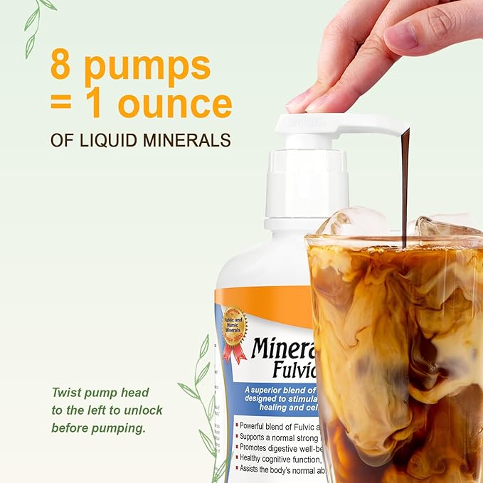 Vital Earth Minerals Fulvic Humic Mineral Blend Liquid with Pump – Fulvic Acid Supplement with 70+ Trace Minerals, Electrolytes for Recovery, Balance & Energy, 32 Oz