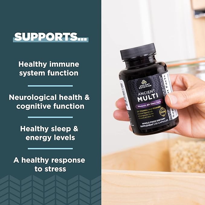 Ancient Nutrition Multivitamin for Women, Ancient Multi Women's 40+ Once Daily Vitamin Supplement, Vitamin B, Vitamin C and Vitamin K2, Folate and Iron Supplement, Supports Bone Health, 30ct