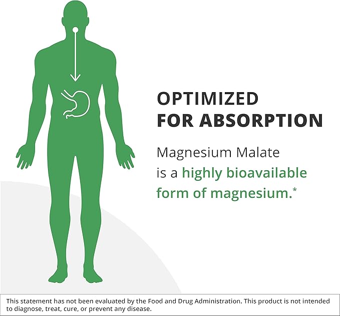 NutraMedix Magnesium Malate Energy Supplements - Bioavailable Magnesium for Sleep, Immune Support & Joint Health - Vegan, Non-GMO & Gluten-Free Magnesium Supplements (120 Vegetarian Capsules)