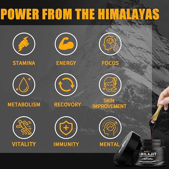 Pure Himalayan Shilajit Resin for Men Women: Natural Organic Shilajit Supplement 600MG Rich in 85+ Trace Minerals 75%+ Fulvic Acid for Energy Immunity Focus Support 50 Servings