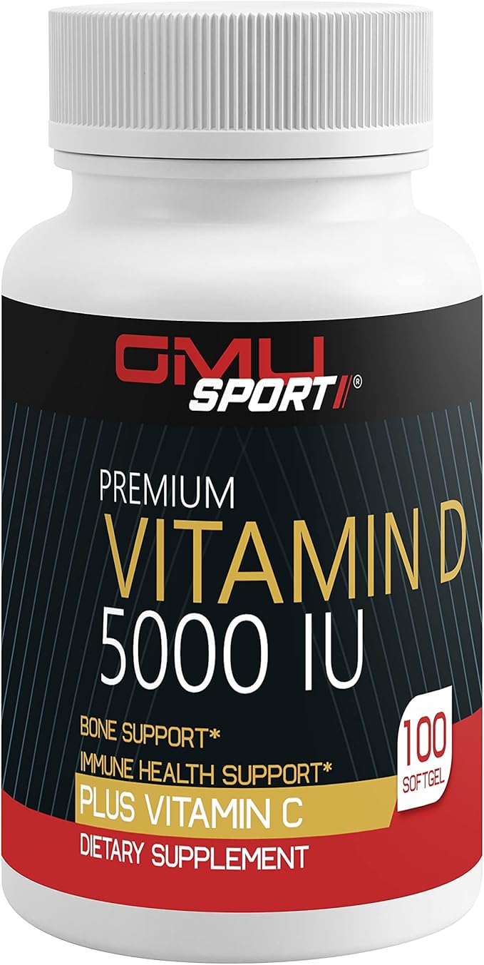 GMU SPORT Vitamin D3 5000 IU Softgels - Vitamin D Supplements for Bone Health, Strength, Muscle, Teeth and Immune Support - High Potency Vitamin D 5000 IU - Vitamin D3 125 Mcg - 100 Softgels