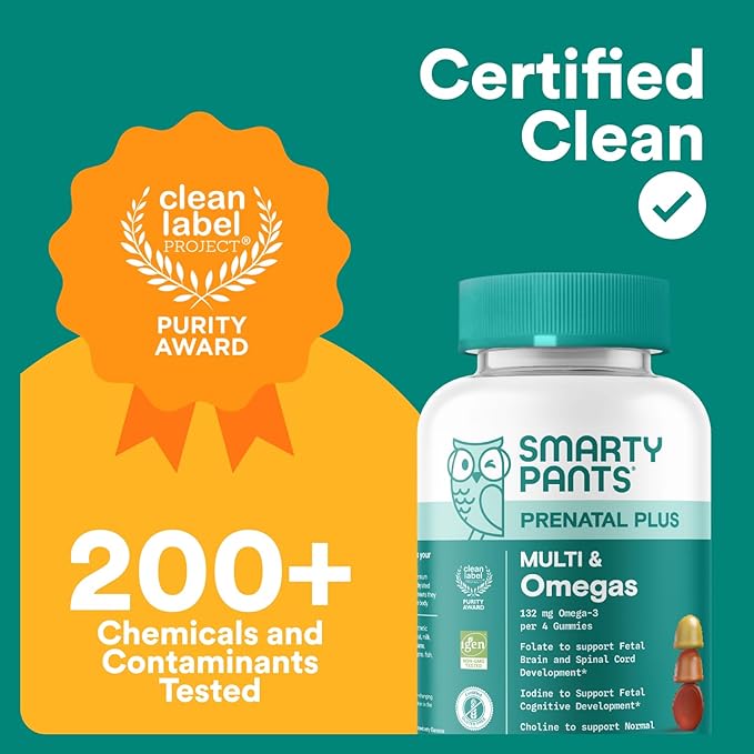 SmartyPants Prenatal Multivitamin Gummies - Improved Formula: Omega 3 (DHA/EPA), Methylfolate, Biotin, Vitamin D3, C, Vitamin B12, B6, Vitamin A, K & Zinc, Gluten Free, 120 Count (40 Day Supply)