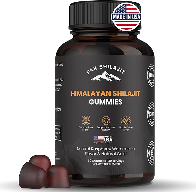Pure Sundried Himalayan Shilajit Gummies for Men & Women | Organic Shilajit Gummies | Natural 85 Plus Trace Minerals Fulvic Acid | Energy, Immunity | Sugar-Free 60 Healthy Gummies