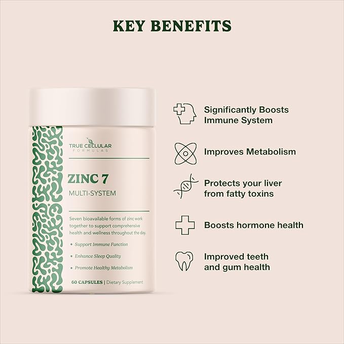 Zinc7 Daily Immune Support (50mg): Triple Action Zinc Complex for Deep Sleep, Mental Clarity & Strong Immunity | Natural Energy, Hormone & Metabolism Support | 60 Vegan Capsules