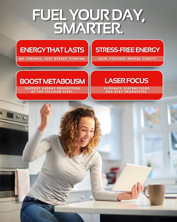 CogniTune NuBoost Energy & Focus Brain Supplement, Caffeine L-Theanine, Vitamin B12, Rhodiola + BioPerine, No Crash, Jitter Free 100mg Caffeine Pills, Clean Nootropic Brain Booster, 60 Ct