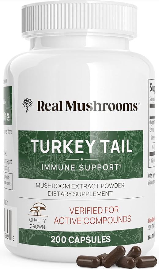 Turkey Tail Capsules - Organic Mushroom Supplement with Potent Extract for Gut, Energy, Brain, Immune Support Vegan Extract, Non-GMO, 200 Caps
