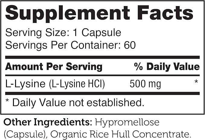 Zahler L-Lysine 500mg, Freeform L-Lysine Supplement, Kosher 60 Capsules