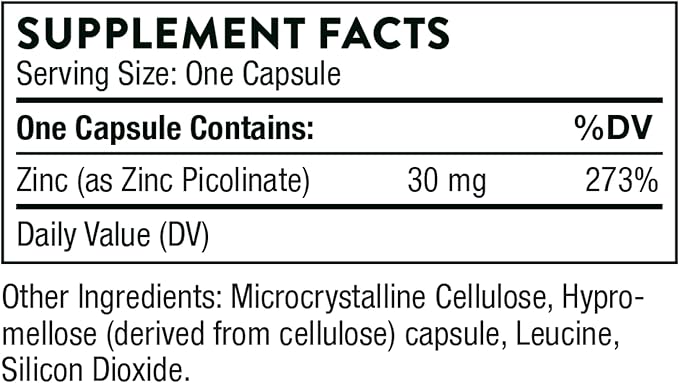 THORNE Zinc Picolinate 30 mg - Well-Absorbed Zinc Supplement for Growth and Immune Function* - 180 Capsules
