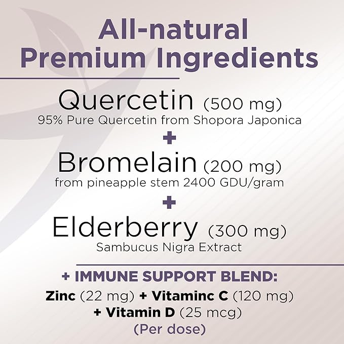 Gade Nutrition Quercetin with Bromelain & Elderberry | Quercetin with Vitamin C and Zinc | Zinc Quercetin 500mg with Vitamin D3 | Daily Immune Support Supplement - 2 Months Supply